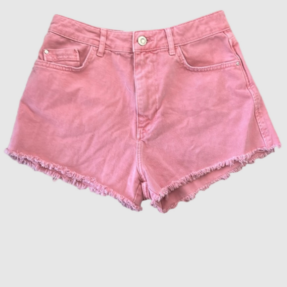 Zara Bubble Gum Pink Denim Shorts Size 8 - Picture 1 of 7
